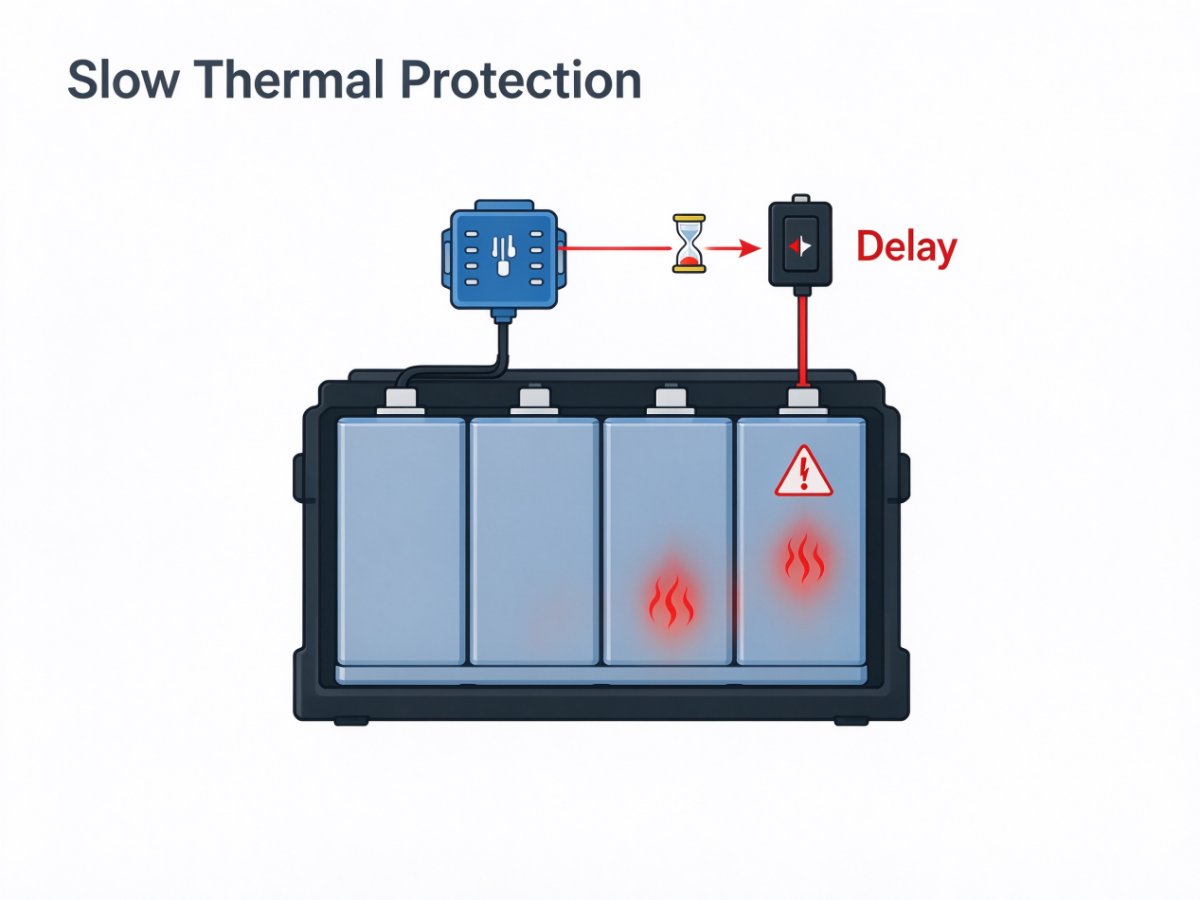 Thermal runaway risk from slow BMS over-temperature protection