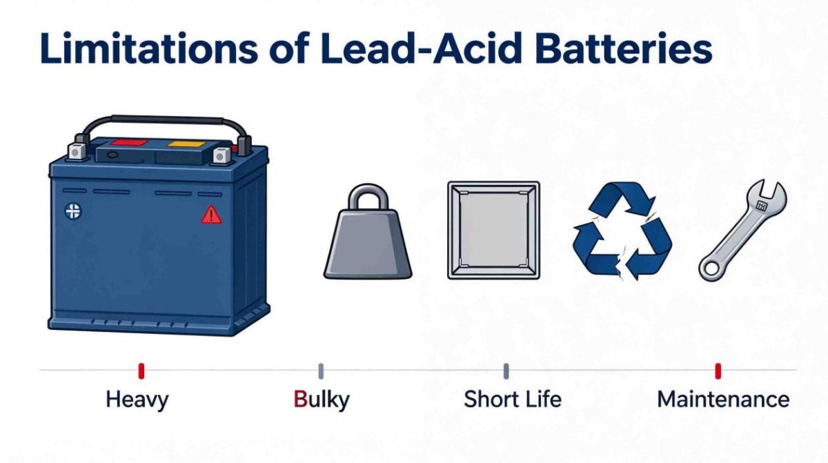 Traditional lead-acid battery limitations in industrial use