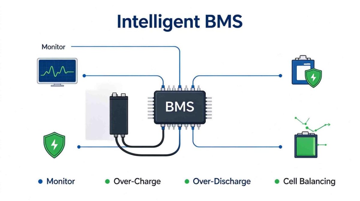Intelligent battery management system BMS monitoring cell data