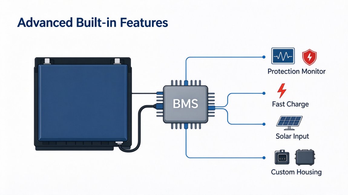 Integrated smart BMS and fast charging features in custom battery pack