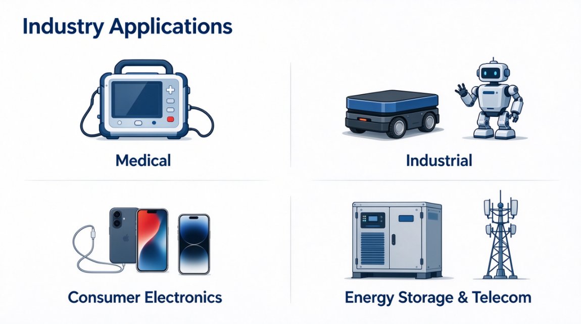 Custom battery packs for medical industrial consumer and energy sectors